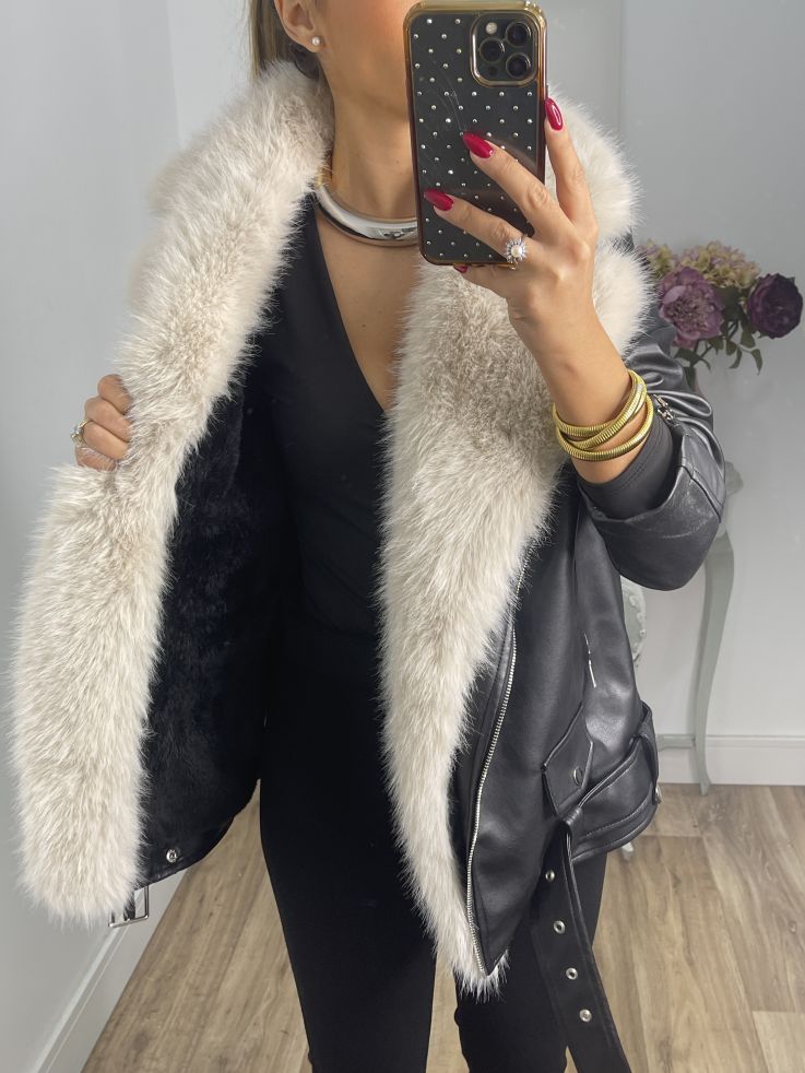 Abrigo Holanda negro y beige