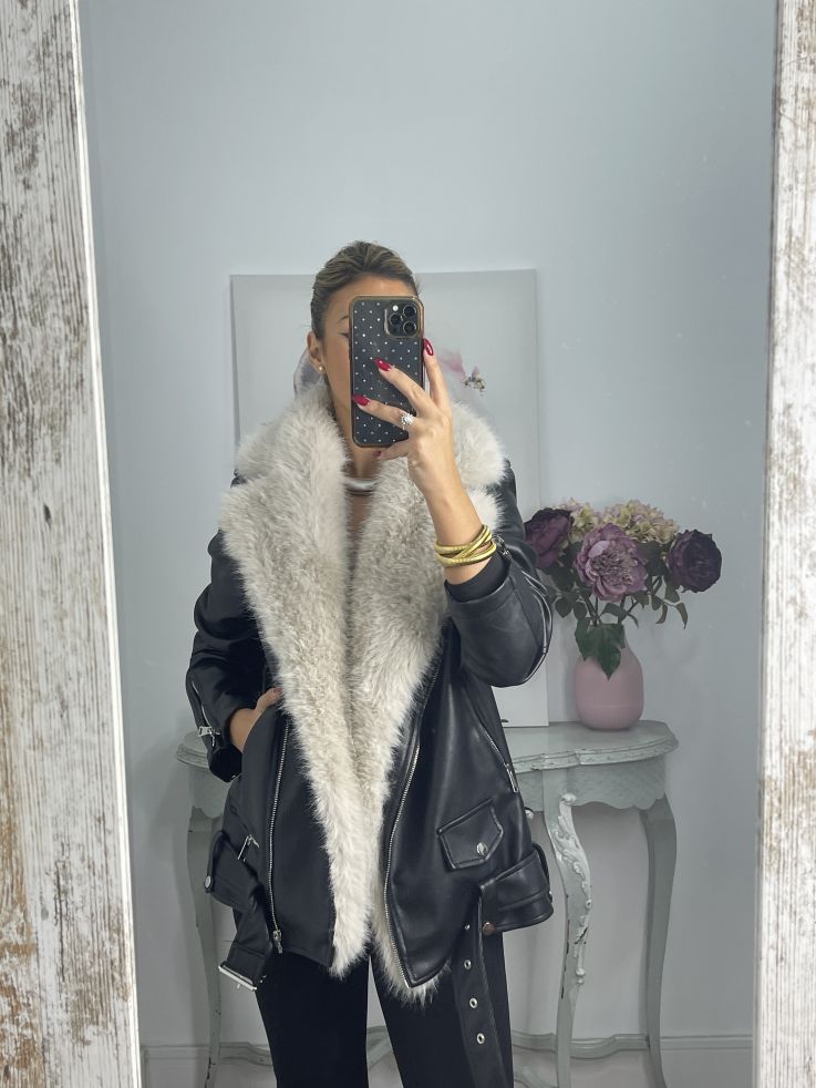 Abrigo Holanda negro y beige