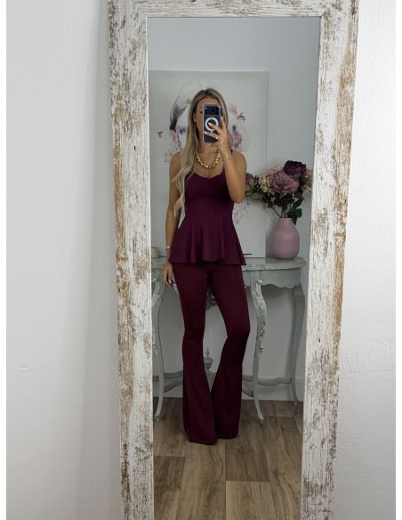 Pantalón doble frunce burdeos