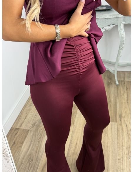 Pantalón doble frunce burdeos