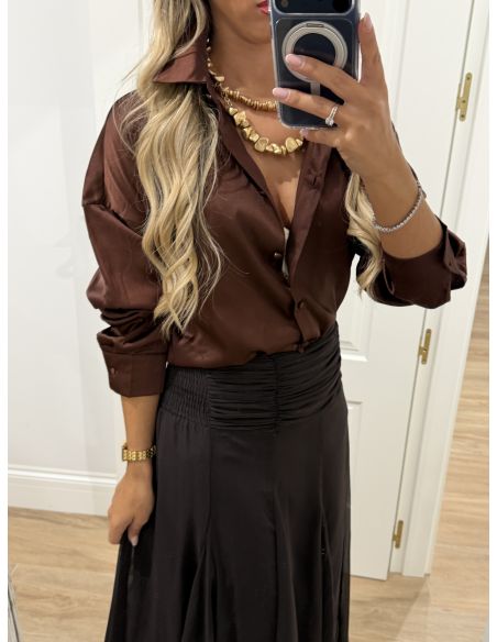 Camisa oversize chocolate satinada
