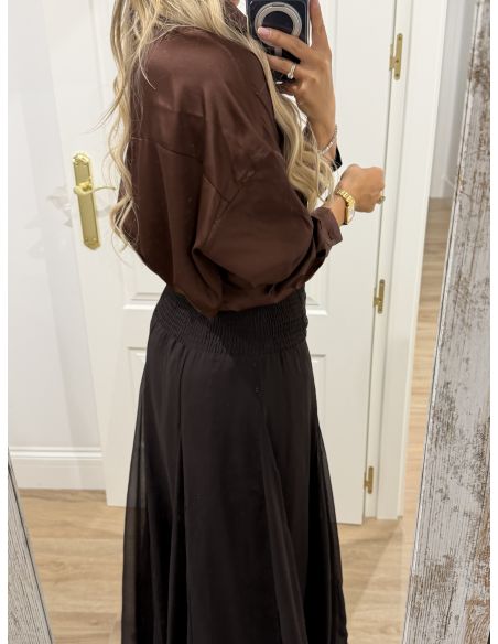 Camisa oversize chocolate satinada