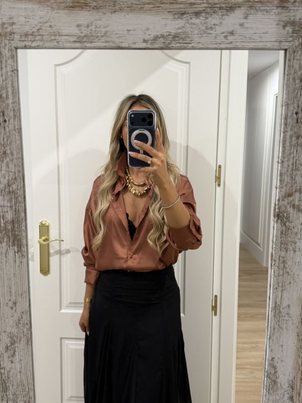 Camisa oversize teja satinada