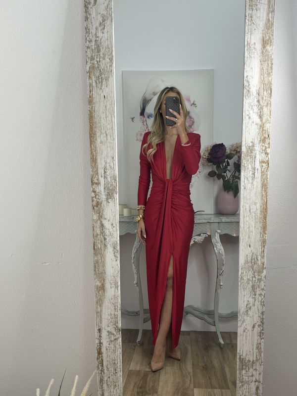 Vestido Oriana rojo manga larga