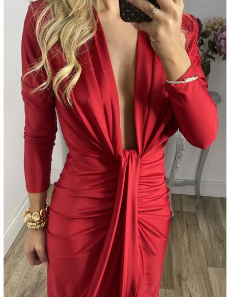 Vestido Oriana rojo manga larga