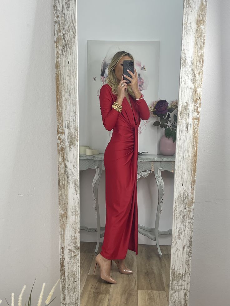 Vestido Oriana rojo manga larga
