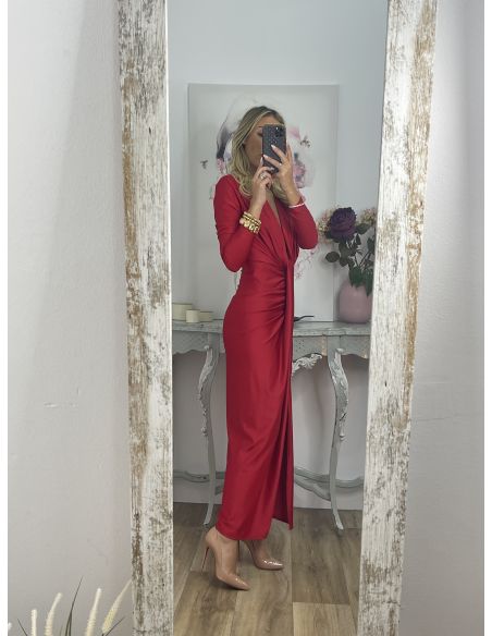 Vestido Oriana rojo manga larga