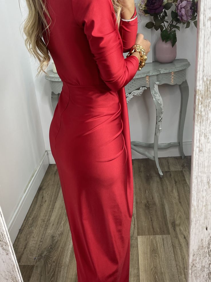 Vestido Oriana rojo manga larga
