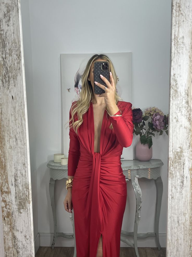 Vestido Oriana rojo manga larga