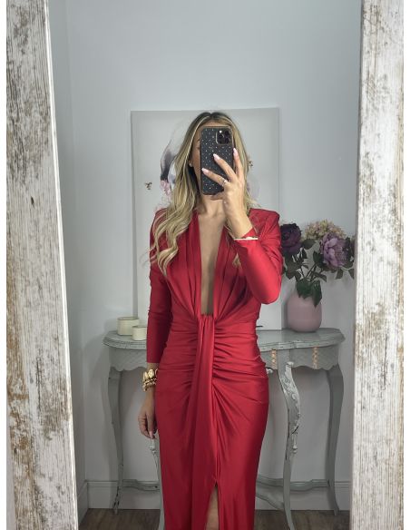 Vestido Oriana rojo manga larga