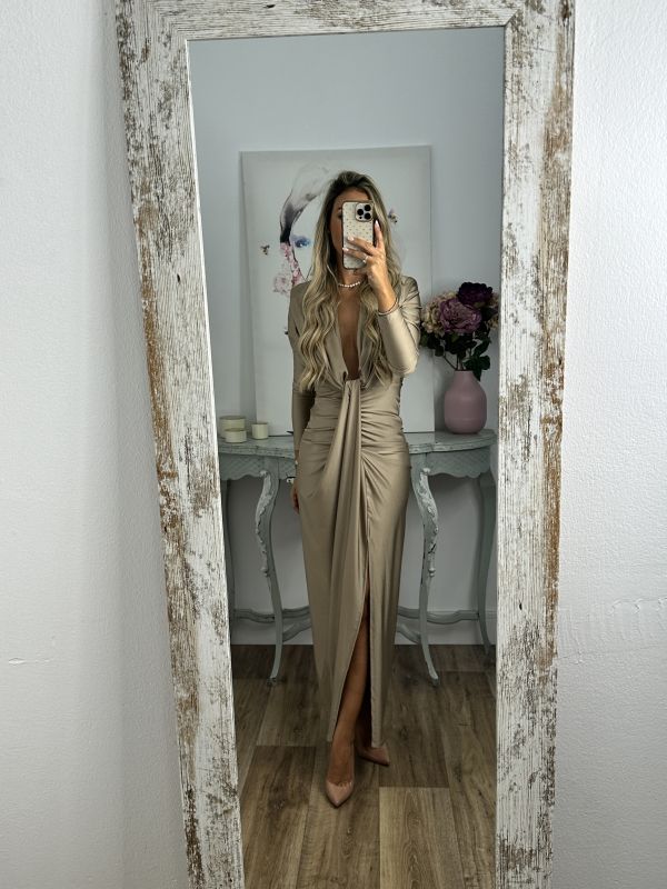 Vestido Oriana champán manga largas