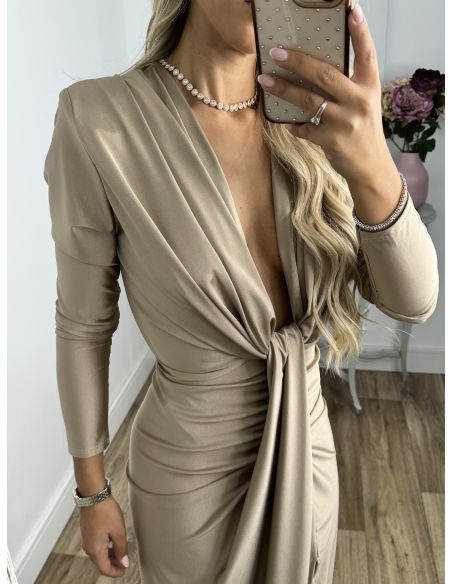Vestido Oriana champán manga largas