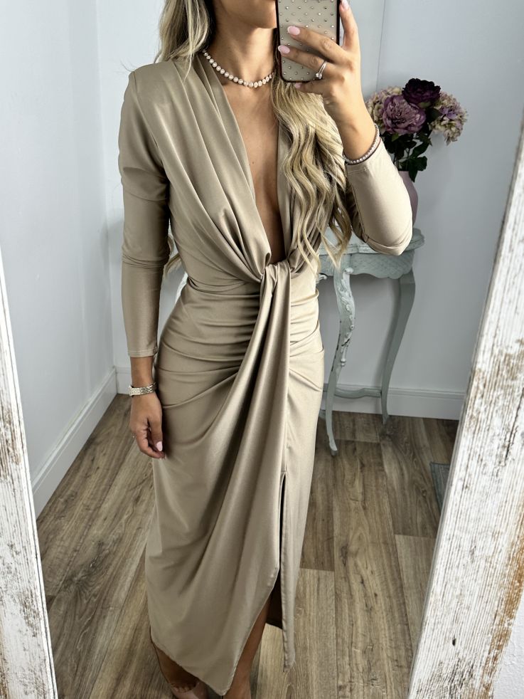 Vestido Oriana champán manga largas