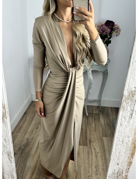 Vestido Oriana champán manga largas
