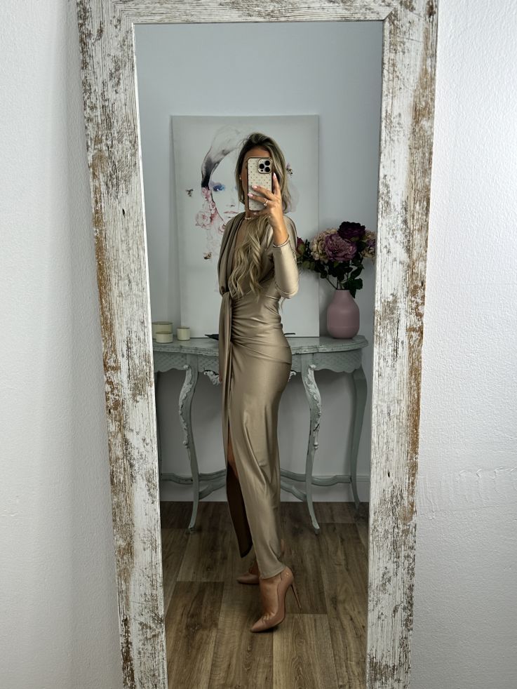 Vestido Oriana champán manga largas