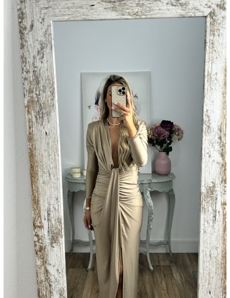 Vestido Oriana champán manga largas