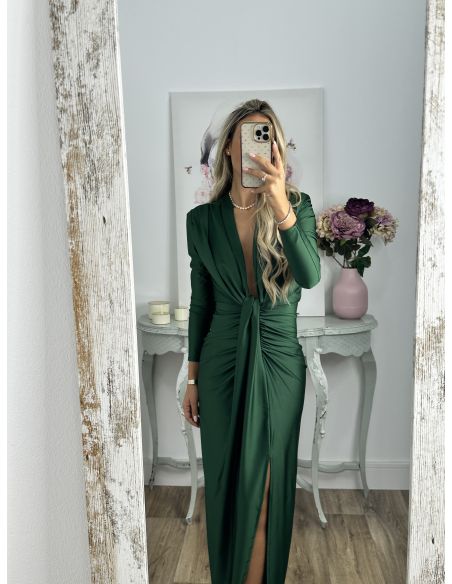 Vestido Oriana verde manga larga