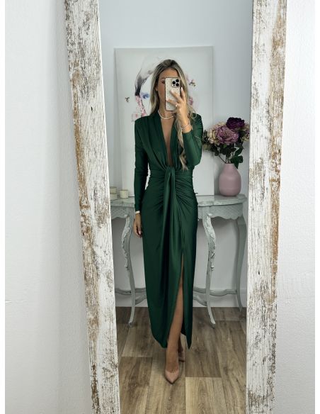 Vestido Oriana verde manga larga