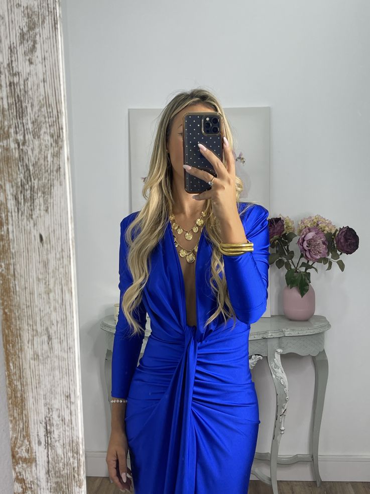 Vestido Oriana azul klein manga larga