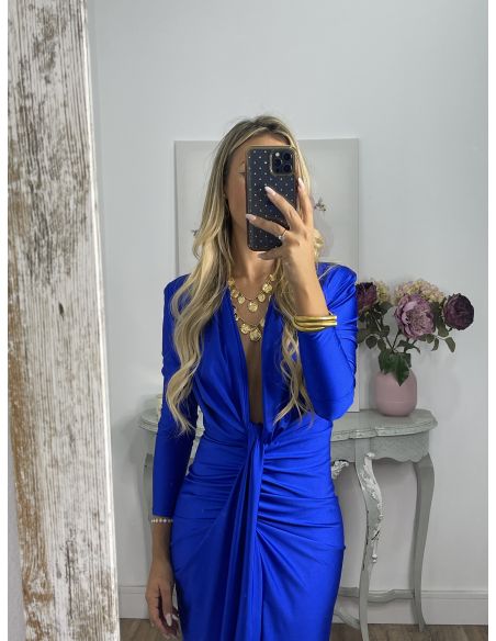 Vestido Oriana azul klein manga larga