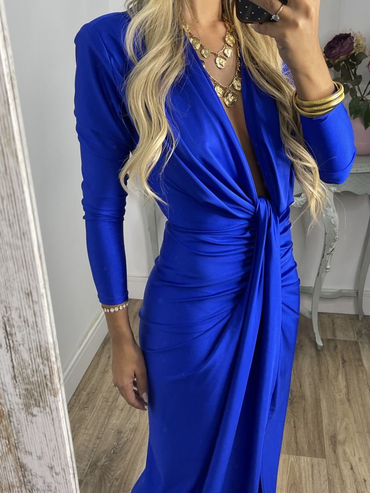 Vestido Oriana azul klein manga larga