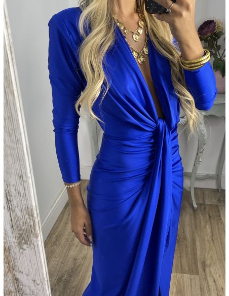 Vestido Oriana azul klein manga larga