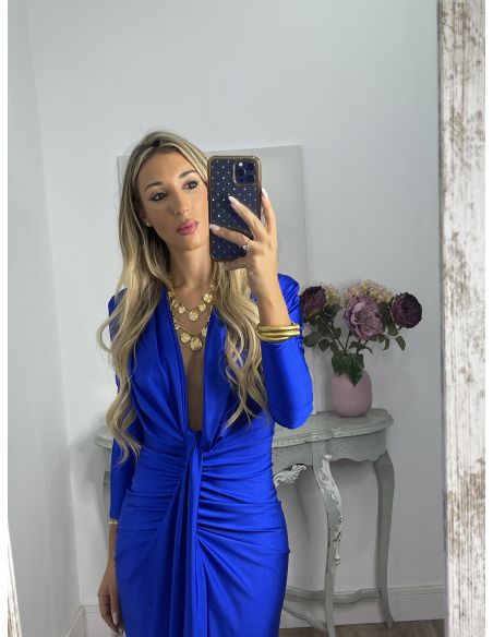Vestido Oriana azul klein manga larga