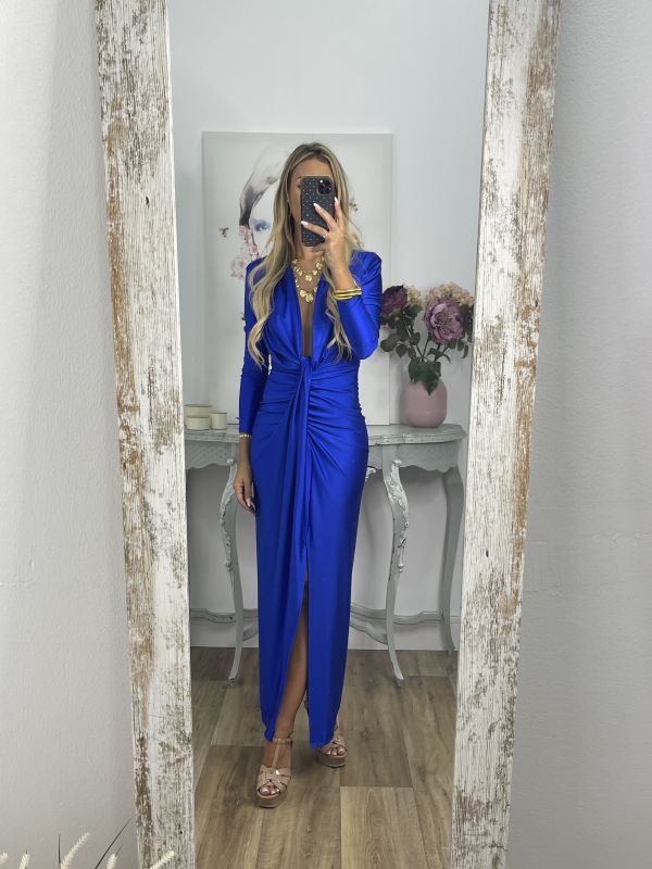 Vestido Oriana azul klein manga larga