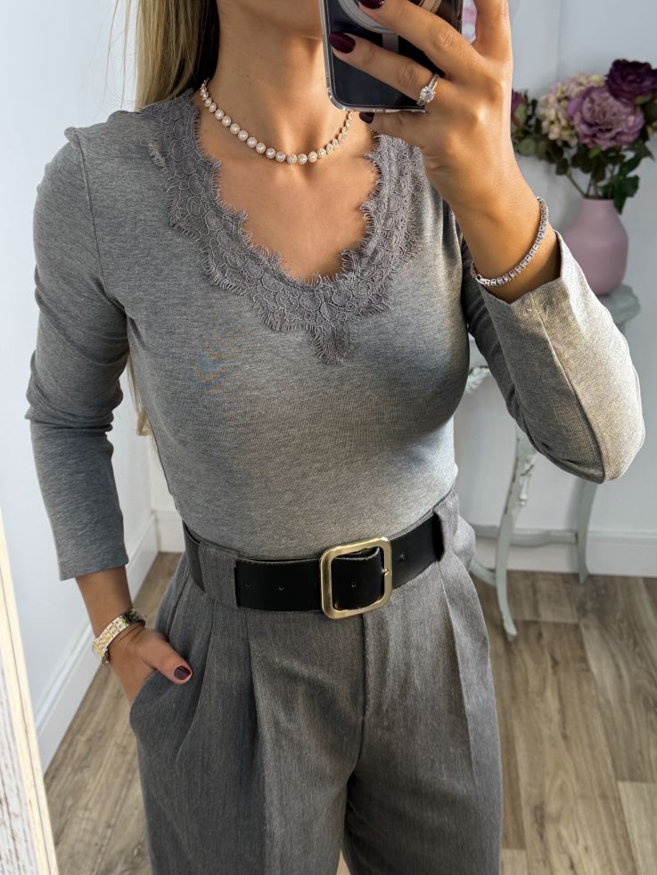Camiseta Puntilla gris