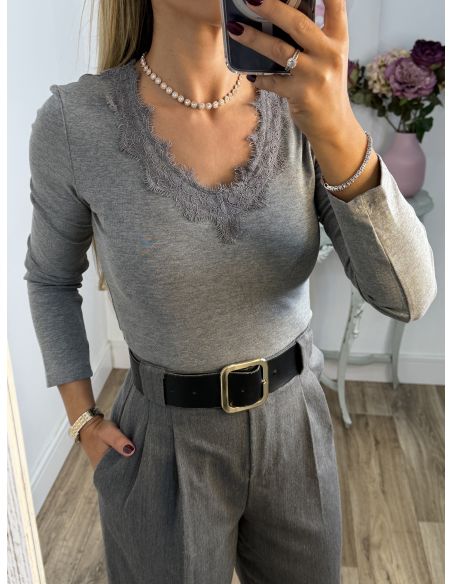 Camiseta Puntilla gris