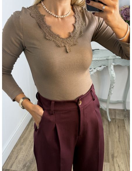 Camiseta Puntilla taupe