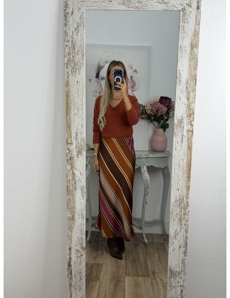 Falda satinada rayas oblicuas teja