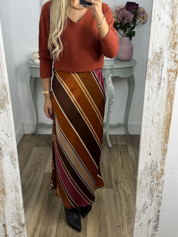 Falda satinada rayas oblicuas teja