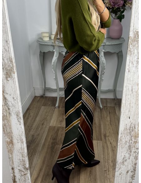 Falda satinada rayas oblicuas verde