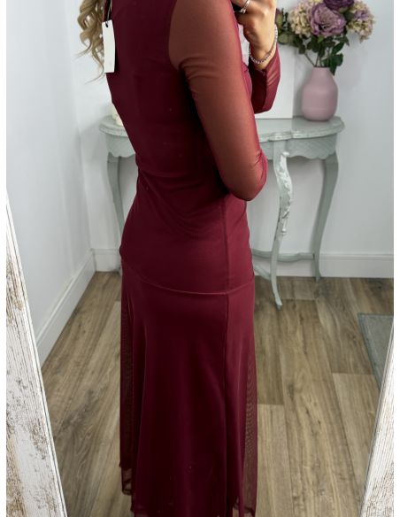 Vestido burdeos cuerpo fruncido