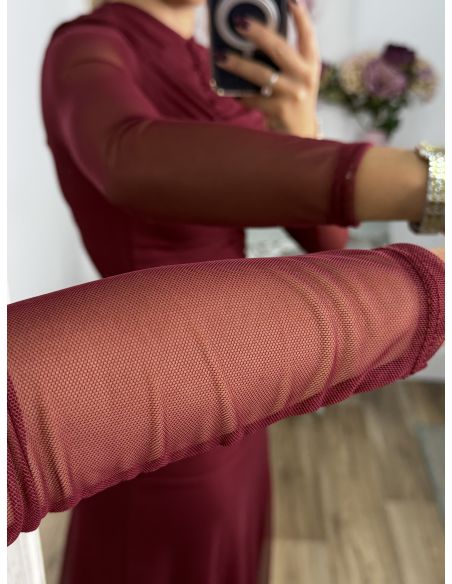 Vestido burdeos cuerpo fruncido