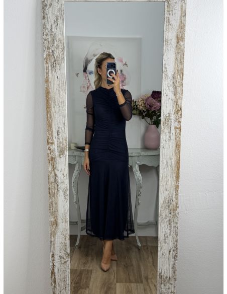 Vestido azul marino cuerpo fruncido