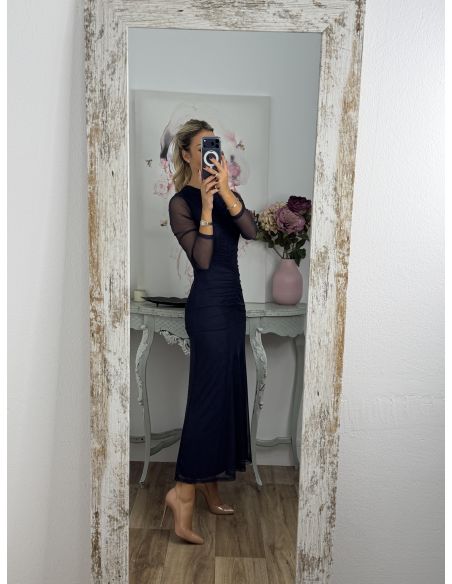 Vestido azul marino cuerpo fruncido