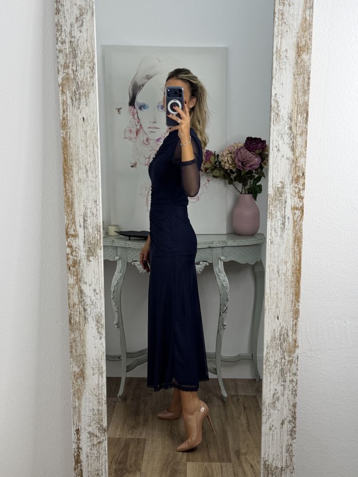 Vestido azul marino cuerpo fruncido