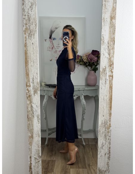 Vestido azul marino cuerpo fruncido