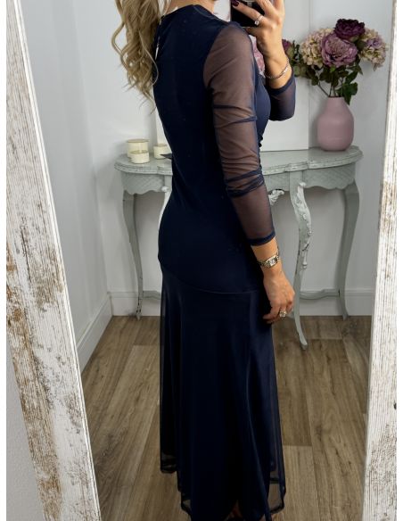 Vestido azul marino cuerpo fruncido