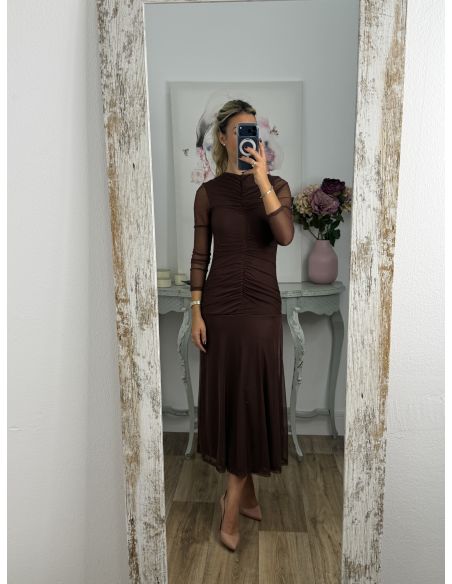 Vestido chocolate cuerpo fruncido