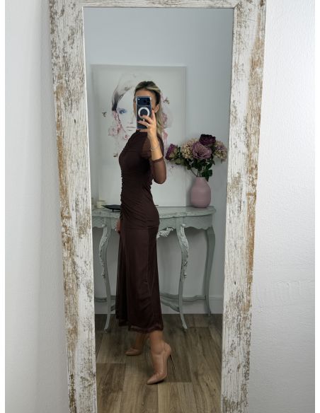 Vestido chocolate cuerpo fruncido