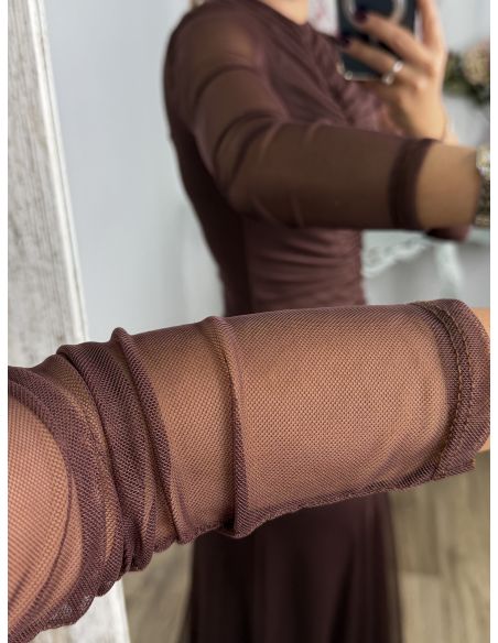 Vestido chocolate cuerpo fruncido