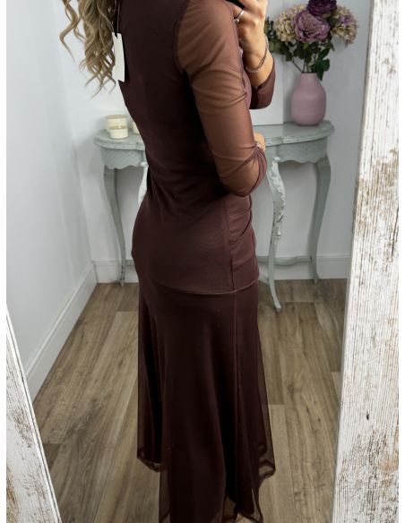 Vestido chocolate cuerpo fruncido