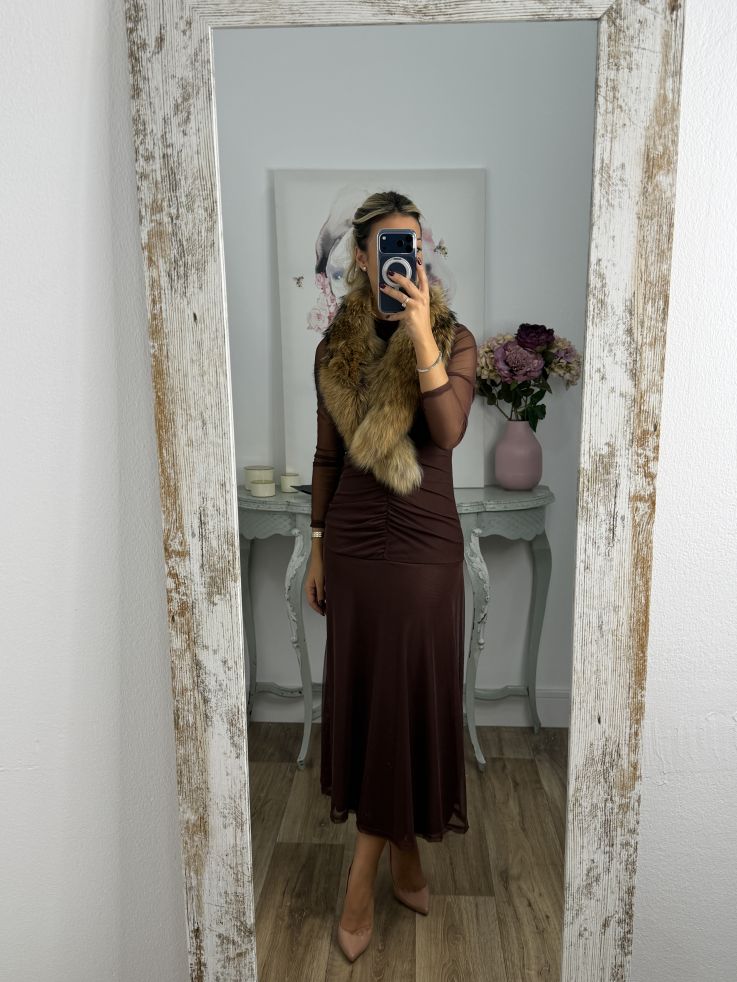Vestido chocolate cuerpo fruncido