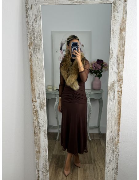Vestido chocolate cuerpo fruncido