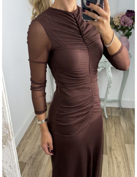 Vestido chocolate cuerpo fruncido