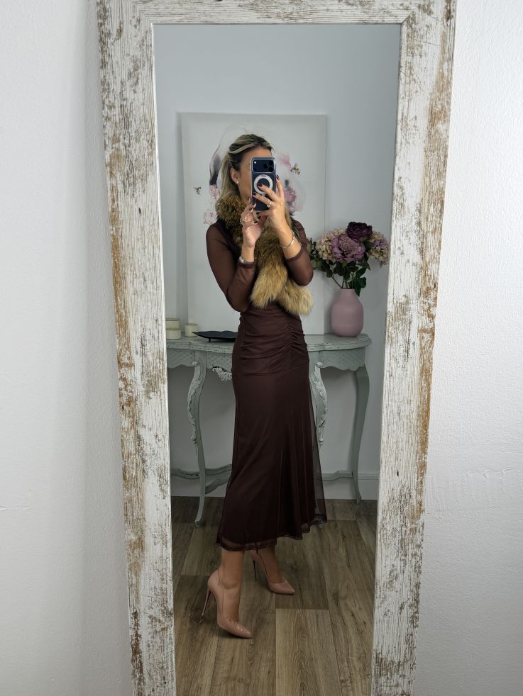 Vestido chocolate cuerpo fruncido