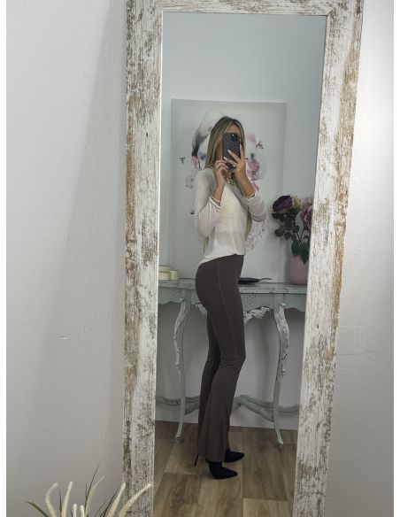 Leggins marrón campana tiro alto liso